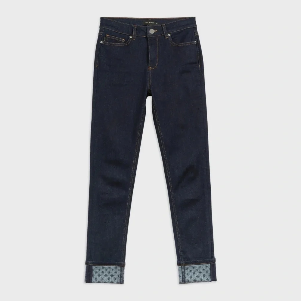 Ted Baker Classic Skinny Dark Wash Jeans Star Printed Cuff - Picture 6 of 13